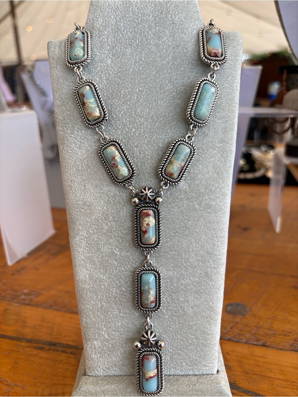 Silver-Tone Turquoise Accent Y-Style Necklace